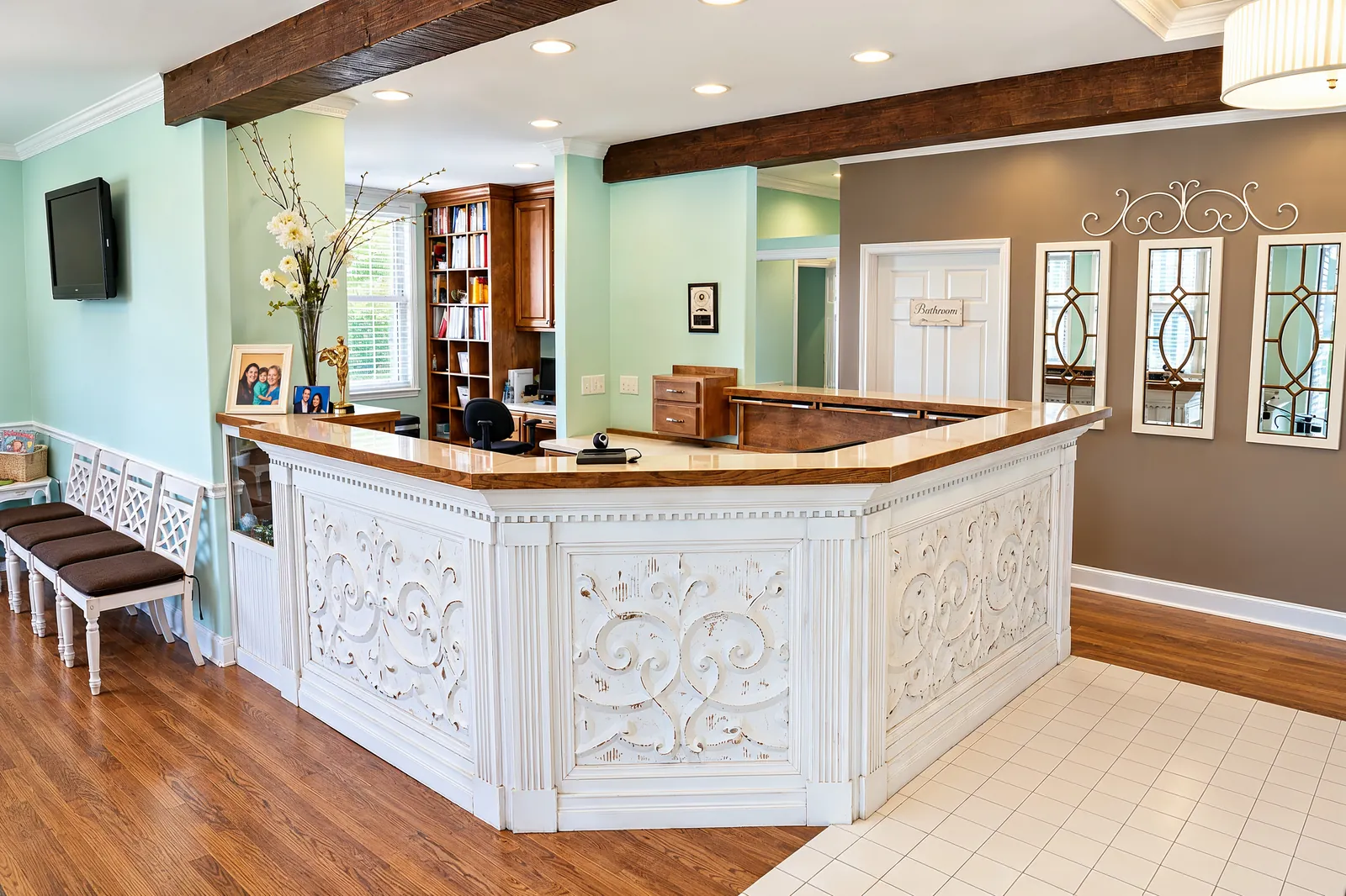 The front desk and waiting room at Dr. Tesa Family Dentistry